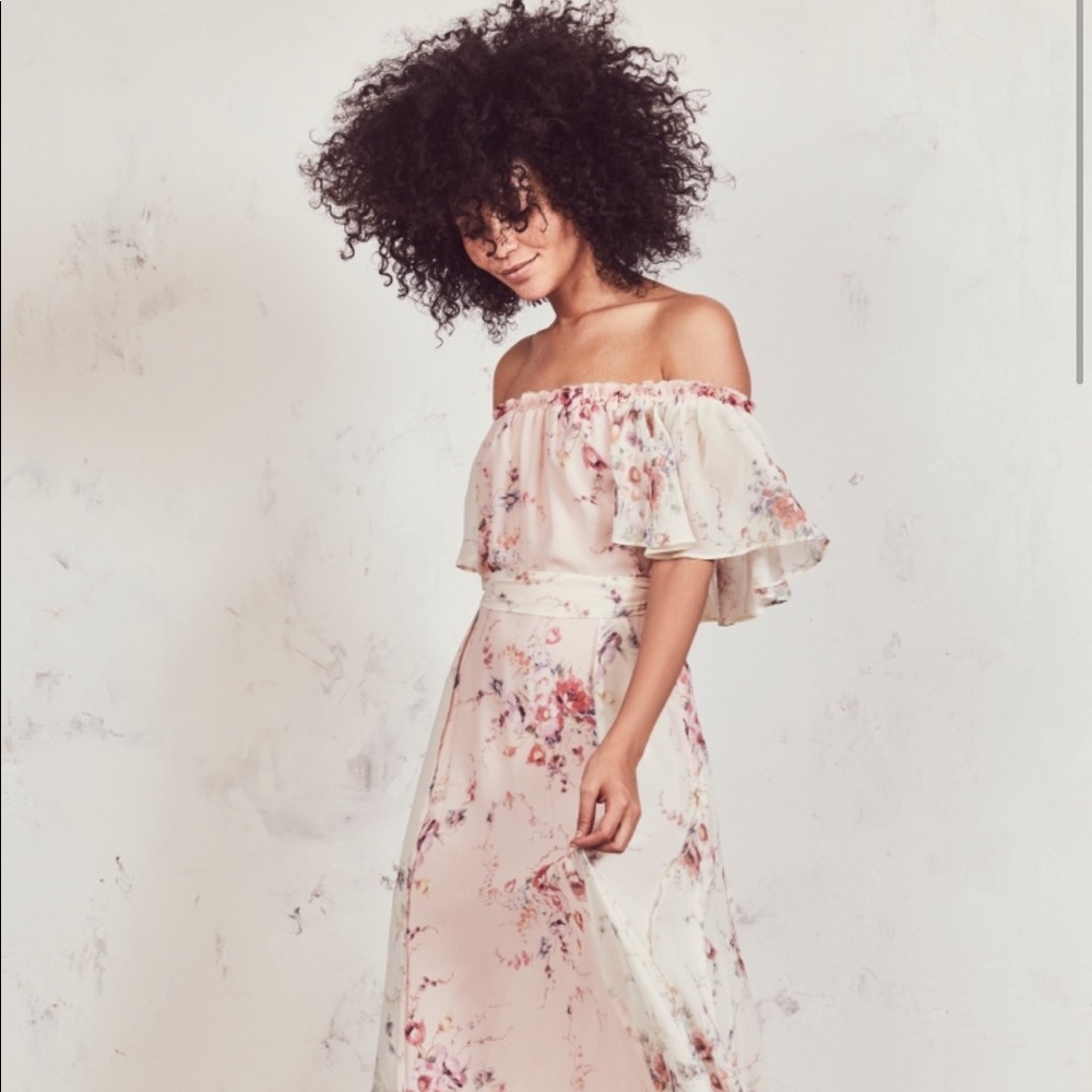 LoveShackFancy Pink Floral Off-Shoulder Dress - Picture 1 of 4